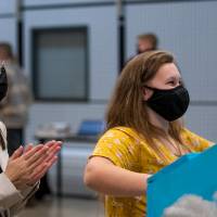 Students viewing a project